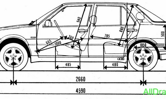 Lancia Thema 8.32 (1986) (Liancha Theme 8.32 (1986)) - drawings (drawings) of the car